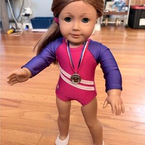 American Girl Doll in Pink and Purple Gymnast Outfit